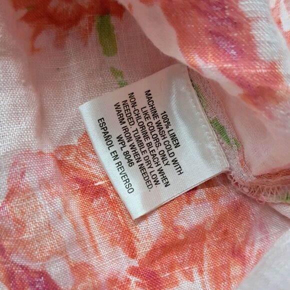 Charter Club 100% Linen Top Women's Pink Floral Button Up Long Sleeve Vacation - Picture 6 of 8